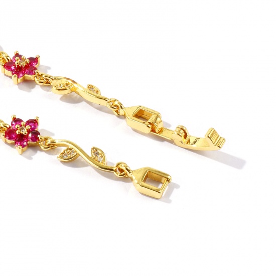 Bild von Großhandel Schleife Blumen Messing Armband, Echtgold plattiert Umweltfreundlich, Frauen Stilvoll Elegant Geschenk Schmuckbedarf, 17cm lang
