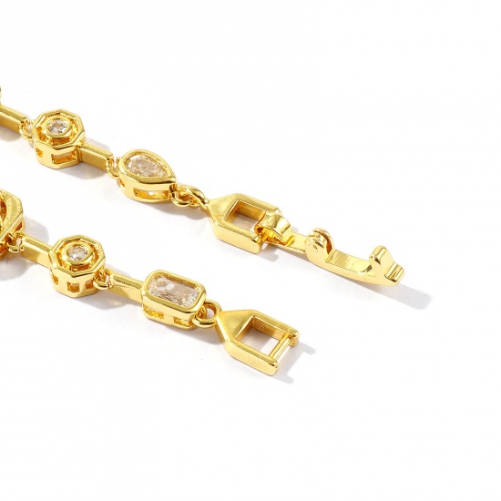Picture of Wholesale Geometric Clear Cubic Zirconia Brass Bracelets, Real Gold Plated Eco-friendly, Women's Stylish Dainty Gift Jewelry Supply, 17cm(6.7") long