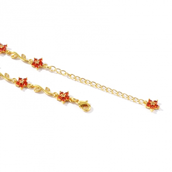 Picture of Wholesale Flower Brass Bracelets, Real Gold Plated Eco-friendly, Women's Stylish Dainty Gift Jewelry Supply, 13cm(5.1") + 6cm(2.4") long