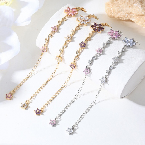 Picture of Wholesale Flower Brass Bracelets, Real Gold Plated Eco-friendly, Women's Stylish Dainty Gift Jewelry Supply, 13cm(5.1") + 6cm(2.4") long