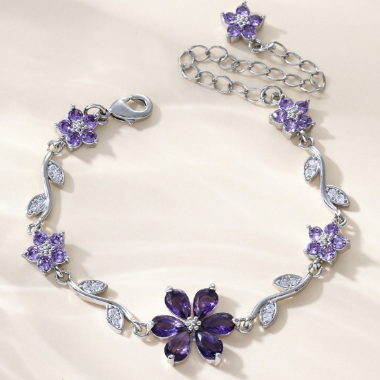 Picture of Wholesale Flower Brass Bracelets, Real Gold Plated Eco-friendly, Women's Stylish Dainty Gift Jewelry Supply, 13cm(5.1") + 6cm(2.4") long