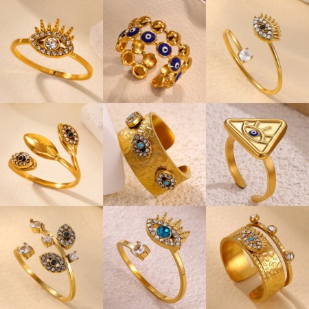Изображение Wholesale Women's Gift Eye of Providence/ All-seeing Eye Open Adjustable Rings, 18K Gold Plated 304 Stainless Steel & Rhinestone, PVD Elegant Stylish Jewelry Supply