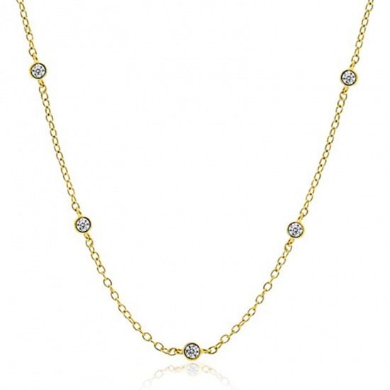 Picture of Wholesale Round Clear Rhinestone Link Cable Chain Station Necklace, Multicolor Brass, Women's Stylish & Casual Ins Style Gift Jewelry For Retailer, 40cm(15.7") + 5cm(2") long