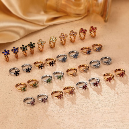 Изображение Wholesale Stylish Dainty Huggie Hoop Earrings, Round Multicolor Rhinestone 304 Stainless Steel, Women's Gift Jewelry Supply, 15.7mm x 16.8mm