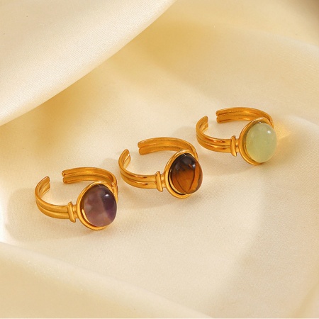 Immagine di Donne Regalo Ovale Aperto Regolabile Anello All'Ingrosso, Placcato Oro 18K 304 Acciaio Inossidabile, PVD Ecologica Retrò Elegante Fornitura di Gioielli, 17mm (taglia di US: 6.5), 1 Pz