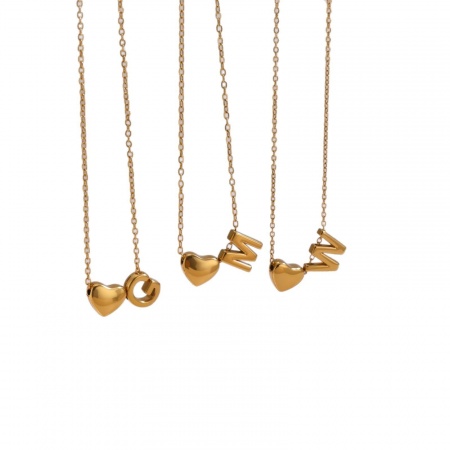 Picture of Wholesale Heart Message " A-Z " Pendant Charm Necklace, Multicolor 304 Stainless Steel Link Cable Chain, Unisex PVD Capital Alphabet Initial Letter Name Simple & Casual Gift Jewelry For Retailer, 40cm(15.7") + 5cm(2") long