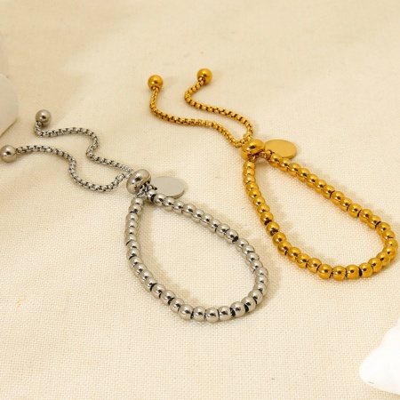 Изображение Wholesale Round 304 Stainless Steel Beaded Chain Adjustable Slider/ Slide Bolo Bracelets, Multicolor Women's Stylish & Casual Exquisite Gift Jewelry Supply