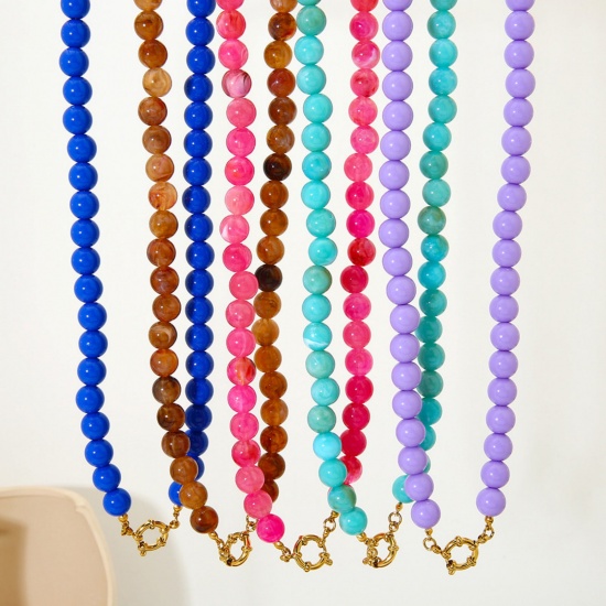 Bild von Großhandel Bunt Perlenkette, 18K Vergoldet 304 Edelstahl & Acryl, Frauen Umweltfreundliche PVD Lässig Böhmen Geschenk Schmuck für Einzelhändler