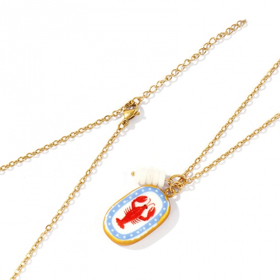 Immagine di Ovale Ceramica Stampato Collana con Ciondolo All'Ingrosso, Placcato Oro 18K 304 Acciaio Inossidabile & Cristallo Catena a Cavo, Donne PVD Y2K Dolce & Carino Regalo Gioielli Per Rivenditore, 45cm + 5cm Lunghezza, 1 Pz