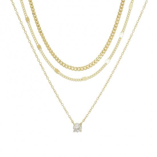 Picture of Wholesale Clear Cubic Zirconia Layered Stackable Necklace Set, Multicolor Brass Women's Stylish Ins Style Gift Jewelry For Retailer, 55cm(21.7") + 7cm(2.8") long