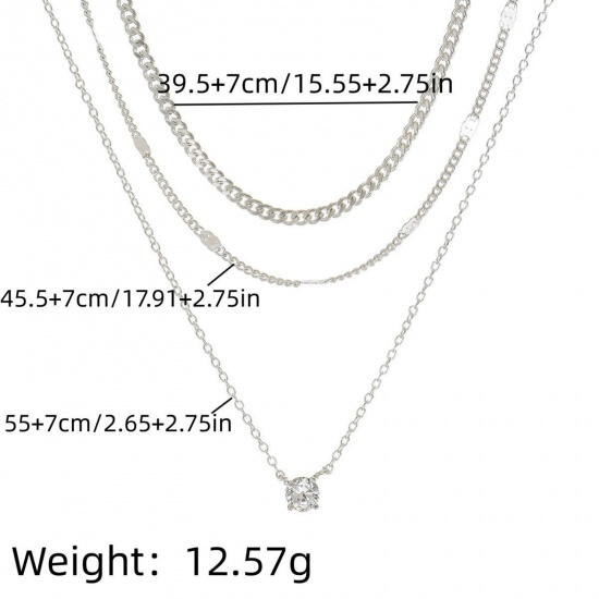 Picture of Wholesale Clear Cubic Zirconia Layered Stackable Necklace Set, Multicolor Brass Women's Stylish Ins Style Gift Jewelry For Retailer, 55cm(21.7") + 7cm(2.8") long