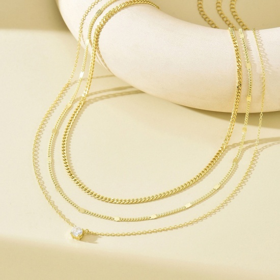 Picture of Wholesale Clear Cubic Zirconia Layered Stackable Necklace Set, Multicolor Brass Women's Stylish Ins Style Gift Jewelry For Retailer, 55cm(21.7") + 7cm(2.8") long