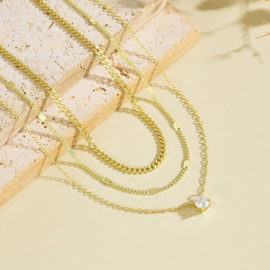 Picture of Wholesale Clear Cubic Zirconia Layered Stackable Necklace Set, Multicolor Brass Women's Stylish Ins Style Gift Jewelry For Retailer, 55cm(21.7") + 7cm(2.8") long