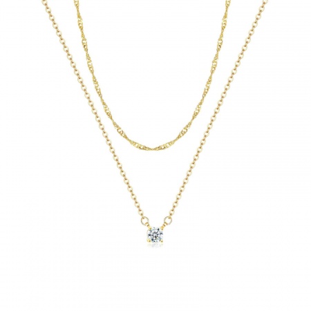 Picture of Wholesale Clear Cubic Zirconia Layered Stackable Necklace Set, 18K Gold Plated Brass Women's Stylish Ins Style Gift Jewelry For Retailer, 41cm(16.1") + 5cm(2") long