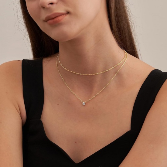 Picture of Wholesale Clear Cubic Zirconia Layered Stackable Necklace Set, 18K Gold Plated Brass Women's Stylish Ins Style Gift Jewelry For Retailer, 41cm(16.1") + 5cm(2") long