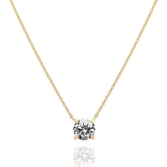 Picture of Wholesale Clear Cubic Zirconia Pendant Charm Necklace, Multicolor Brass Women's Simple Dainty Gift Jewelry For Retailer, 45cm(17.7") + 5cm(2") long