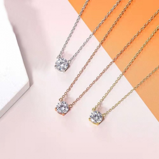 Picture of Wholesale Clear Cubic Zirconia Pendant Charm Necklace, Multicolor Brass Women's Simple Dainty Gift Jewelry For Retailer, 45cm(17.7") + 5cm(2") long