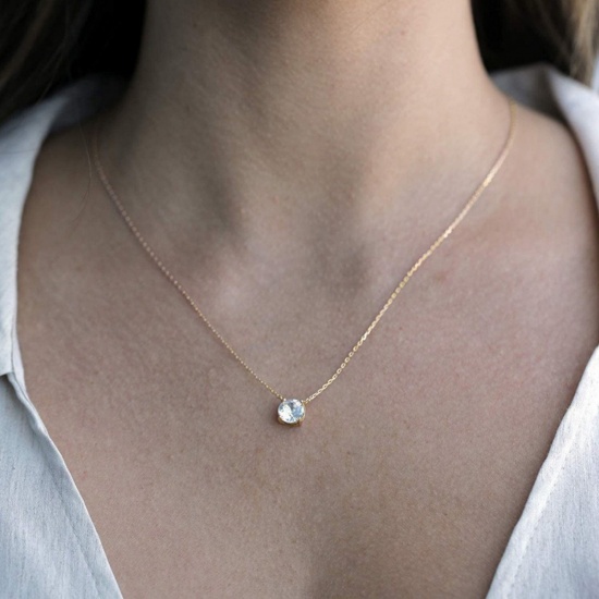 Picture of Wholesale Clear Cubic Zirconia Pendant Charm Necklace, Multicolor Brass Women's Simple Dainty Gift Jewelry For Retailer, 45cm(17.7") + 5cm(2") long