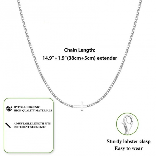 Picture of Wholesale Cross Pendant Charm Necklace, Multicolor Brass Box Chain, Women's Simple Religious Gift Jewelry For Retailer, 40cm(15.7") + 5cm(2") long