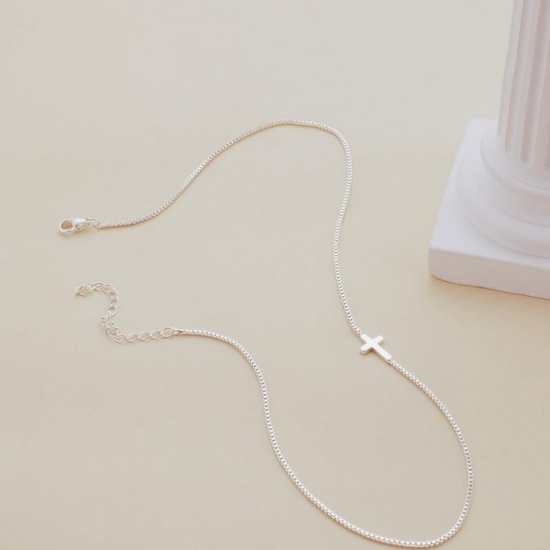 Picture of Wholesale Cross Pendant Charm Necklace, Multicolor Brass Box Chain, Women's Simple Religious Gift Jewelry For Retailer, 40cm(15.7") + 5cm(2") long