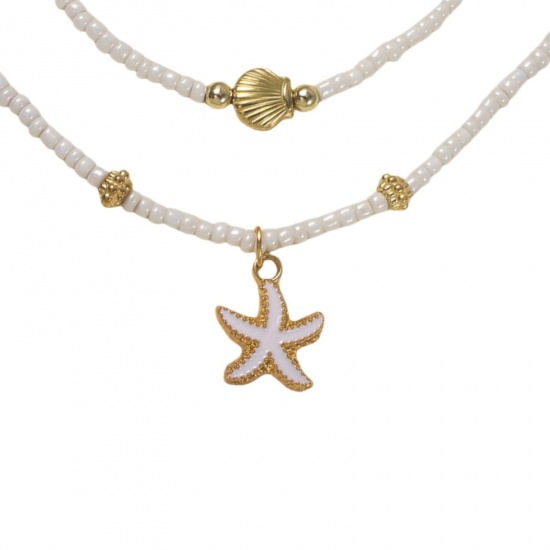 Bild von Großhandel Muschel Stapelbares Mehrlagen-Halskettenset, Vergoldet Messing und Acryl Frauen Ozean Schmuck Böhmen Geschenk Schmuck für Einzelhändler