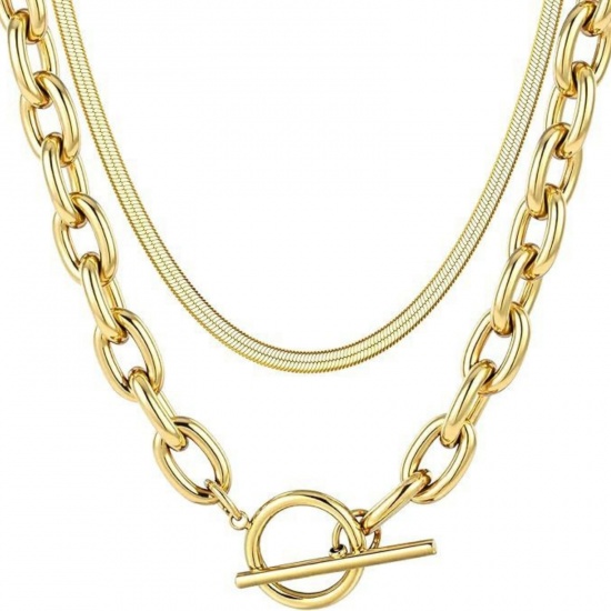 Picture of Wholesale Link Cable Chain Layered Stackable Necklace Set, Multicolor 304 Stainless Steel, Unisex Stylish Simple & Casual Gift Jewelry For Retailer, 45cm(17.7") long