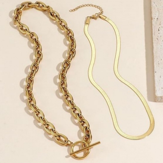 Picture of Wholesale Link Cable Chain Layered Stackable Necklace Set, Multicolor 304 Stainless Steel, Unisex Stylish Simple & Casual Gift Jewelry For Retailer, 45cm(17.7") long