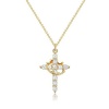 Picture of Wholesale Cross Crown Clear Cubic Zirconia Pendant Charm Necklace, Multicolor Brass Link Cable Chain, Women's Religious Simple & Casual Gift Jewelry For Retailer, 45cm(17.7") + 5cm(2") long