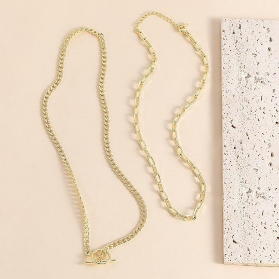 Immagine di Set di Collane a Strati Sovrapponibili All'Ingrosso, Catena a Graffetta Multicolore 304 Acciaio Inossidabile, Unisex Elegante Semplice & Casual Regalo Gioielli Per Rivenditore, 45cm Lunghezza, 1 Serie