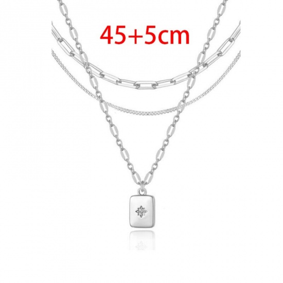 Bild von Großhandel Rechteck Stern Stapelbares Mehrlagen-Halskettenset, Bunt Messing Frauen Einfach Ins Stil Geschenk Schmuck für Einzelhändler, 45cm + 5cm lang