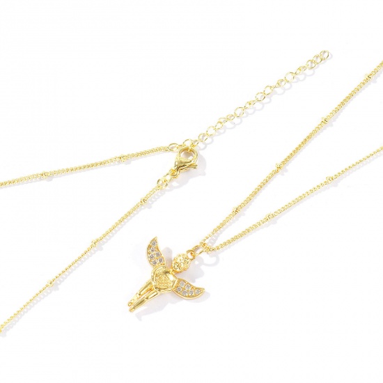Bild von Großhandel Engel Anhänger Halskette, 18K Echtgold plattiert Messing Panzerkette Kette, Frauen Umweltfreundlich Religiös Retro Geschenk Schmuck für Einzelhändler, 45cm + 5cm lang