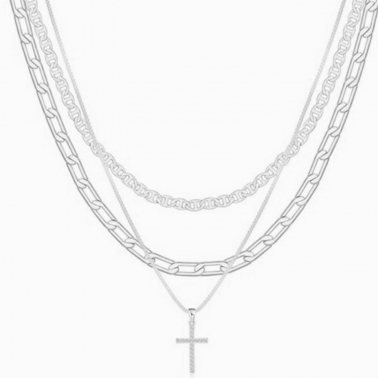Bild von Großhandel Kreuz Stapelbares Mehrlagen-Halskettenset, Bunt Messing Frauen Einfach Religiös Geschenk Schmuck für Einzelhändler, 45cm + 5cm lang
