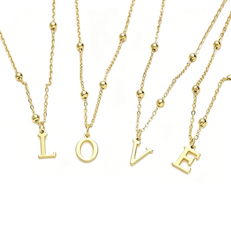 Immagine di Lettera Maiuscola Collana con Ciondolo All'Ingrosso, Placcato Oro 18K Ottone Catena a Pallini, Donne Semplice Elegante Regalo Gioielli Per Rivenditore, 40cm + 5cm Lunghezza, 1 Pz