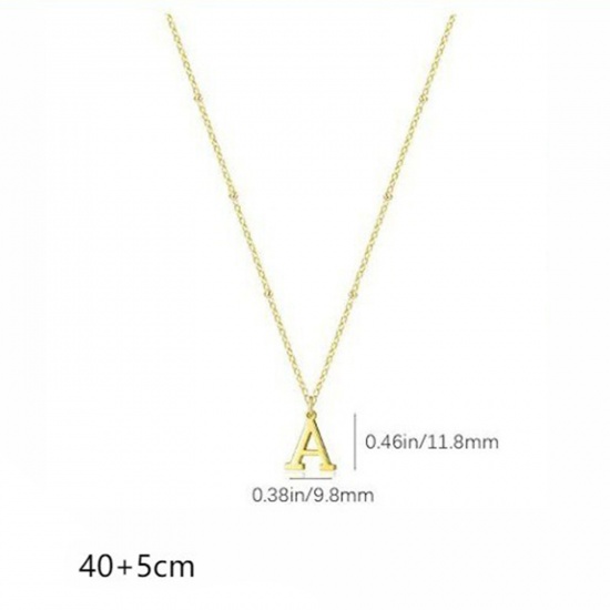 Picture of Wholesale Capital Alphabet Initial Letter Pendant Charm Necklace, 18K Gold Plated Brass Ball Chain, Women's Simple Dainty Gift Jewelry For Retailer, 40cm(15.7") + 5cm(2") long