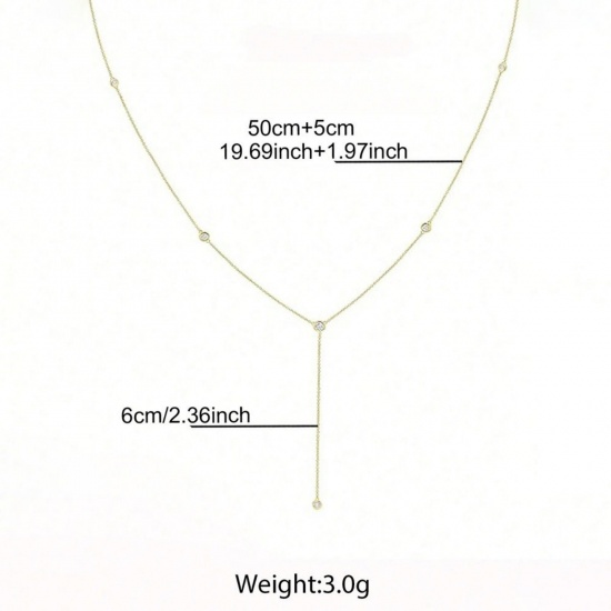 Picture of Wholesale Y Shaped Clear Cubic Zirconia Station Necklace, Multicolor 304 Stainless Steel Women's Simple Ins Style Gift Jewelry For Retailer, 50cm(19.7") + 5cm(2") long