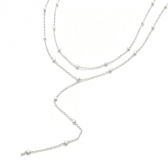 Picture of Wholesale Y Shaped Multilayer Layered Necklace, Brass Women's Simple Ins Style Gift Jewelry For Retailer, 50cm(19.7") long