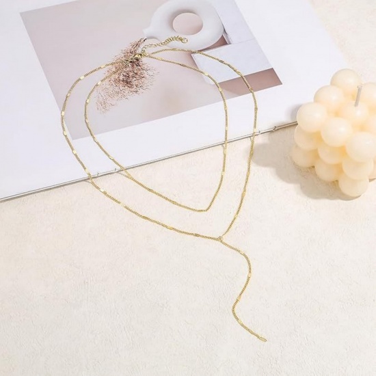 Picture of Wholesale Y Shaped Multilayer Layered Necklace, Brass Women's Simple Ins Style Gift Jewelry For Retailer, 50cm(19.7") long