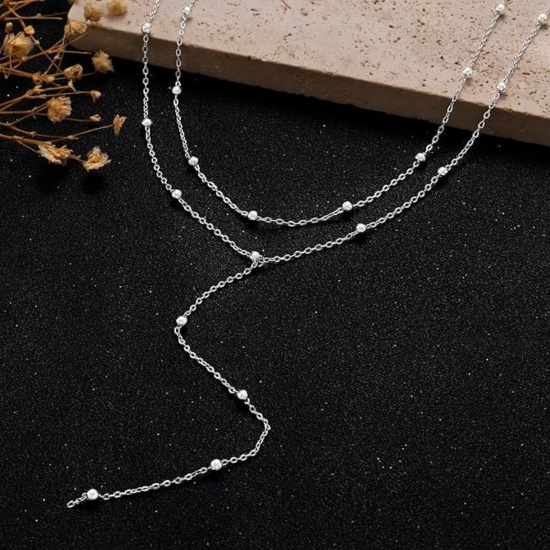 Picture of Wholesale Y Shaped Multilayer Layered Necklace, Brass Women's Simple Ins Style Gift Jewelry For Retailer, 50cm(19.7") long
