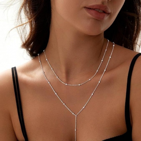 Picture of Wholesale Y Shaped Multilayer Layered Necklace, Brass Women's Simple Ins Style Gift Jewelry For Retailer, 50cm(19.7") long