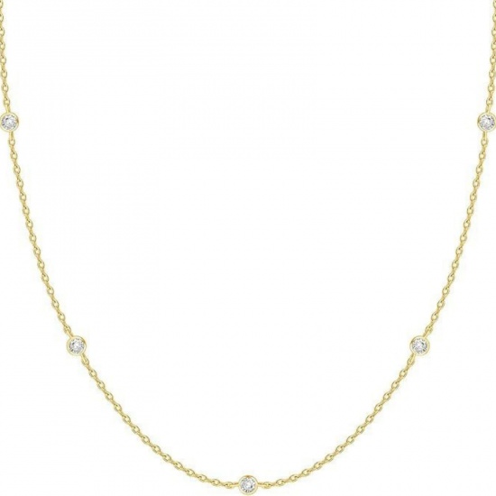 Picture of Wholesale Clear Cubic Zirconia Link Cable Chain Station Necklace, Multicolor Brass, Women's Simple Stylish Gift Jewelry For Retailer, 40cm(15.7") + 5cm(2") long