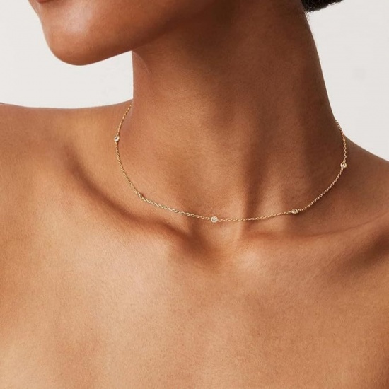 Picture of Wholesale Clear Cubic Zirconia Link Cable Chain Station Necklace, Multicolor Brass, Women's Simple Stylish Gift Jewelry For Retailer, 40cm(15.7") + 5cm(2") long