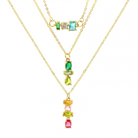 Picture of Wholesale Geometric Drop Multicolour Cubic Zirconia Pendant Charm Necklace, 18K Real Gold Plated Brass Link Cable Chain, Women's Eco-friendly Stylish Ins Style Gift Jewelry For Retailer