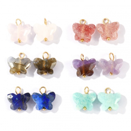 Imagen de 2 Unidades Respetuoso del Medio Ambiente Gema & Latón Insecto Colgantes Al Por Mayor 18K Oro Real Chapado Mariposa Sección 10mm x 10mm