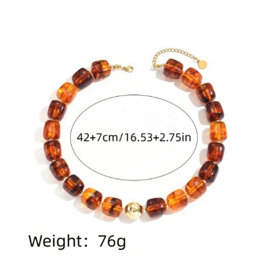 Picture of Wholesale Abacus Multicolor Curb Link Chain Beaded Necklace, Gold Plated Stainless Steel & Resin, Women's Hypoallergenic Boho Chic Bohemia Ethnic Style Gift Jewelry For Retailer, 42cm(16.5") + 7cm(2.8") long