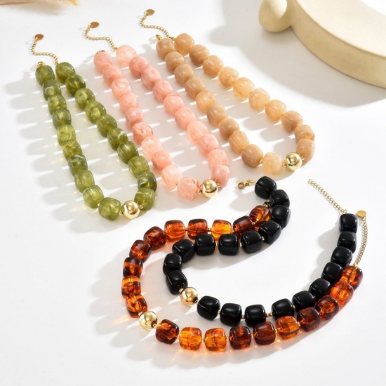 Picture of Wholesale Abacus Multicolor Curb Link Chain Beaded Necklace, Gold Plated Stainless Steel & Resin, Women's Hypoallergenic Boho Chic Bohemia Ethnic Style Gift Jewelry For Retailer, 42cm(16.5") + 7cm(2.8") long