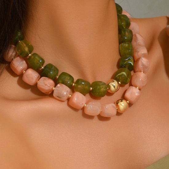 Picture of Wholesale Abacus Multicolor Curb Link Chain Beaded Necklace, Gold Plated Stainless Steel & Resin, Women's Hypoallergenic Boho Chic Bohemia Ethnic Style Gift Jewelry For Retailer, 42cm(16.5") + 7cm(2.8") long