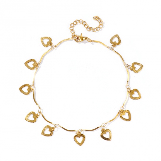 Immagine di Cuore Conchiglia 304 Acciaio Inossidabile Catena a Maglia Fatta a Mano Cavigliera della Stazione All'Ingrosso, Multicolore Donne Semplice Dolce & Carino Regalo Fornitura di Gioielli, 22cm + 5cm Lunghezza, 1 Pz