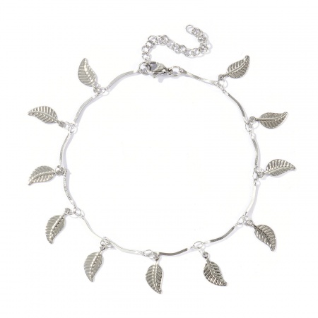 Immagine di Stella a Cinque Punte Le foglie del Fiore 304 Acciaio Inossidabile Catena a Maglia Fatta a Mano Cavigliera della Stazione All'Ingrosso, Tono Argento Donne Semplice Dolce & Carino Regalo Fornitura di Gioielli, 22cm + 5cm Lunghezza, 1 Pz