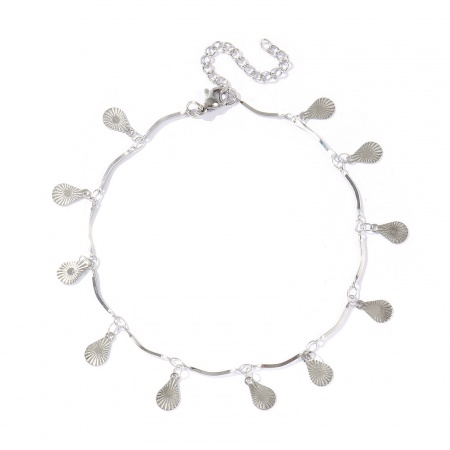 Immagine di Geometrica 304 Acciaio Inossidabile Catena a Maglia Fatta a Mano Cavigliera della Stazione All'Ingrosso, Tono Argento Donne Semplice Dolce & Carino Regalo Fornitura di Gioielli, 22cm + 5cm Lunghezza, 1 Pz