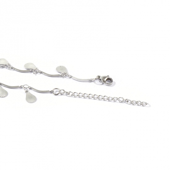 Picture of Wholesale Geometric 304 Stainless Steel Handmade Link Chain Station Anklet, Silver Tone Women's Simple Sweet & Cute Gift Jewelry Supply, 22cm(8.7") + 5cm(2") long
